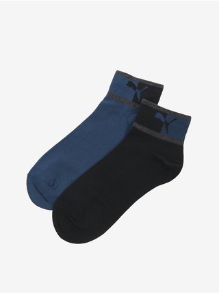 Sada dvou párů pánských ponožek v černé a tmavě modré barvě Puma Blocked Logo Quarter