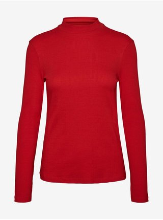 Červené dámske rebrované tričko so stojačikom VERO MODA Helsinki