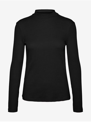 Čierne dámske rebrované tričko so stojačikom VERO MODA Helsinki
