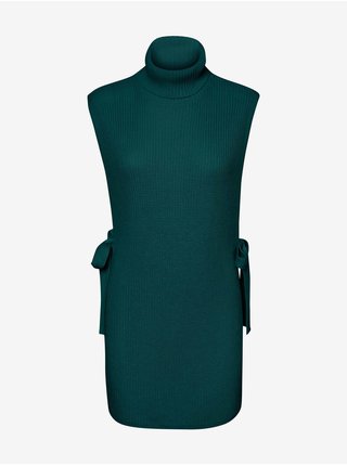 Tmavě zelená dámská žebrovaná vesta s rolákem VERO MODA Myrna