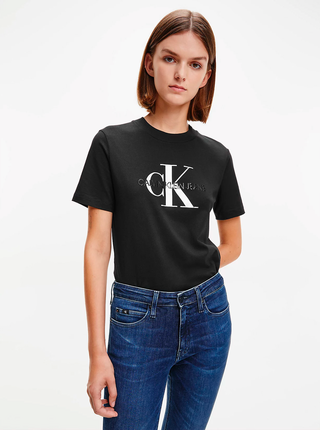Čierne dámske tričko s potlačou Calvin Klein Glossy Monogram Tee