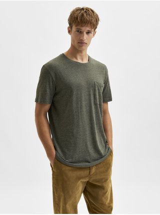 Khaki pánské žíhané tričko s kapsou Selected Homme Decker