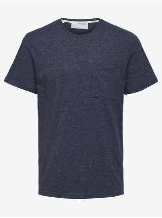 Tmavomodré pánske žíhané tričko s vreckom Selected Homme Decker
