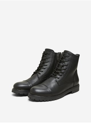Černé pánské kotníkové kožené boty Selected Homme Thomas
