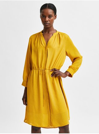 Žluté dámské puntíkované šaty se zavazováním Selected Femme Damina