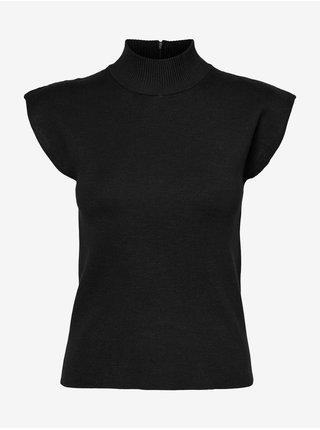 Černý dámský žebrovaný svetr se stojáčkem VERO MODA Pressy