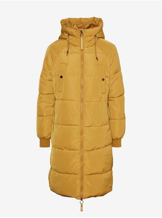 Žlutý dámský prošívaný zimní kabát s kapucí VERO MODA Aura