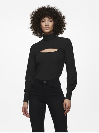 Černé dámské žebrované cropped tričko s průstřihem ONLY Nella