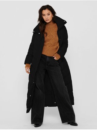Černý dámský dlouhý prošívaný zimní kabát s límcem ONLY Alina