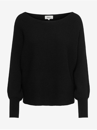 Čierny dámsky rebrovaný sveter s netopierimi rukávmi ONLY Adaline
