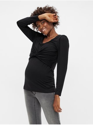 Černé těhotenské tričko s řasením Mama.licious Macy