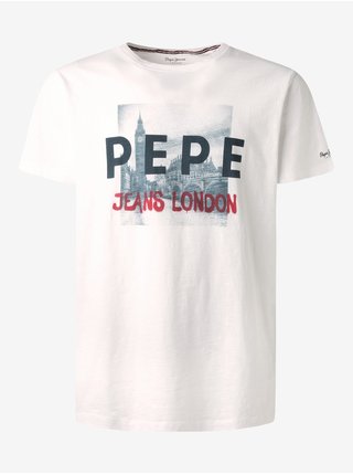 Bílé pánské tričko s potiskem Pepe Jeans Randall