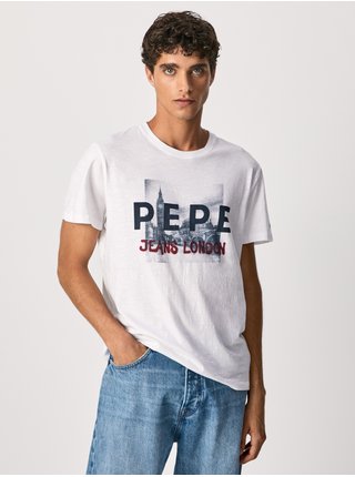 Bílé pánské tričko s potiskem Pepe Jeans Randall