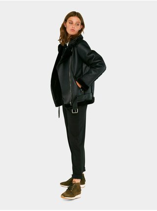 Černá koženková bunda s kožíškem Pieces Dora