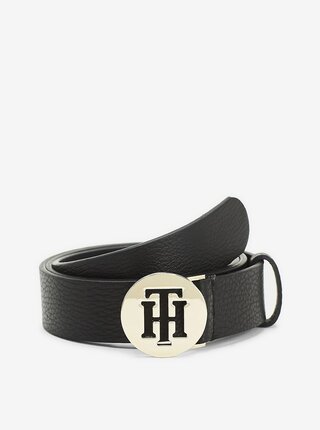 Čierny dámsky kožený opasok Tommy Hilfiger Round Belt 3.0
