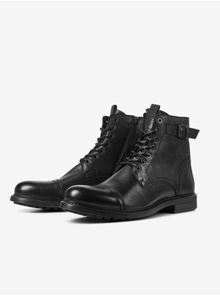 Černé kotníkové kožené boty Jack & Jones Shelby