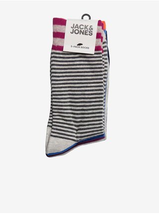 Sada pěti párů ponožek v tmavě modré, šedé a vínové barvě Jack & Jones Lind