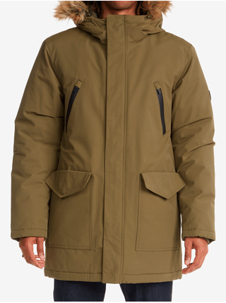 Khaki pánská prodloužená zimní bunda s kapucí a kožíškem DC Bamberg