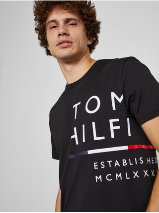 Čierne pánske tričko s potlačou Tommy Hilfiger Wrap Around Graphic Tee