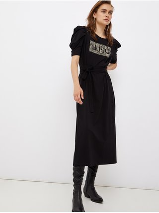 Černé dámské midi šaty s nařasenými rukávy Liu Jo