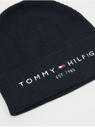 Tmavomodrá pánska rebrovaná čiapka s prímesou vlny Tommy Hilfiger Established Beanie