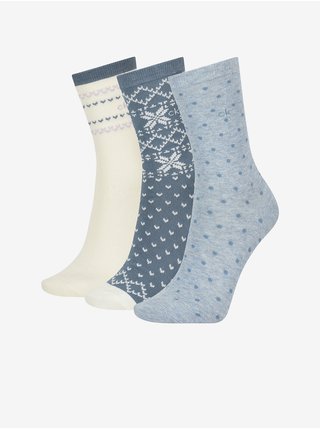 Set dámskych ponožiek v krémovej a modrej farbe Calvin Klein