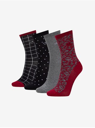 Set dámskych ponožiek v čiernej, vínovej a šedej farbe Calvin Klein