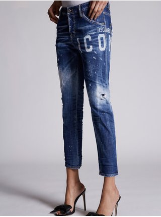Modré dámské vzorované zkrácené straight fit džíny DSQUARED2