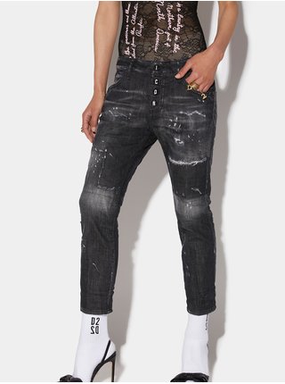 Tmavě šedé dámské zkrácené straight fit džíny s potrhaným efektem DSQUARED2