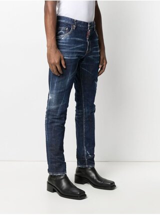 Tmavě modré pánské straight fit džíny s vyšisovaným efektem DSQUARED2