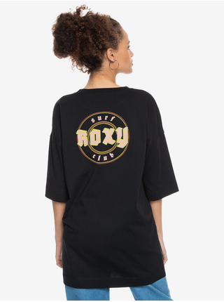 Čierne dámske oversize tričko s potlačou Roxy Macrame Hour