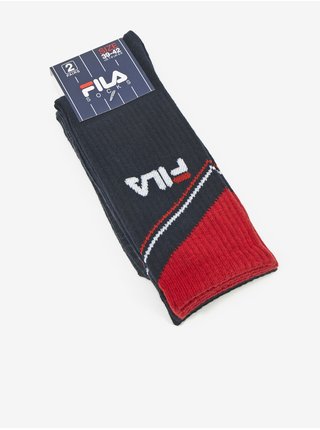 Sada dvou párů pánských vzorovaných ponožek v šedé a tmavě modré barvě FILA