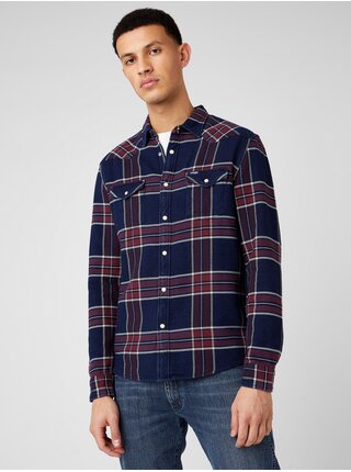 Červeno-modrá pánska kockovaná košeľa Wrangler LS Western Shirt
