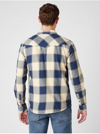Modro-krémová pánská kostkovaná košile Wrangler LS Western Shirt
