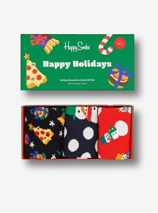 Sada tří párů černých, modrých a červených ponožek s vánočním motivem Happy Socks  