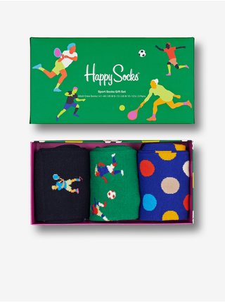 Sada tří párů vzorovaných ponožek v černé, modré a zelené barvě Happy Socks 