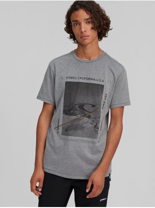 Šedé pánské žíhané tričko s potiskem O'Neill Mountain Frame 