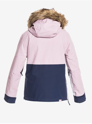 Modro-růžový holčičí vzorovaný anorak s kapucí a kožíškem Roxy Shelter Girl