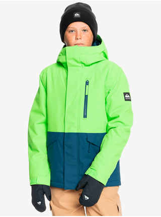 Modro-zelená chlapčenská zimná bunda s kapucou Quiksilver Mission Solid