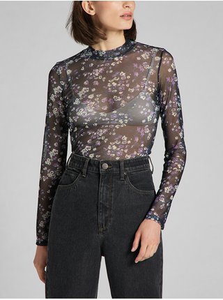 Čierne dámske priesvitné kvetované tričko Lee Printer