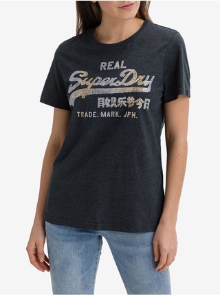 Tmavě šedé dámské tričko s potiskem Superdry 