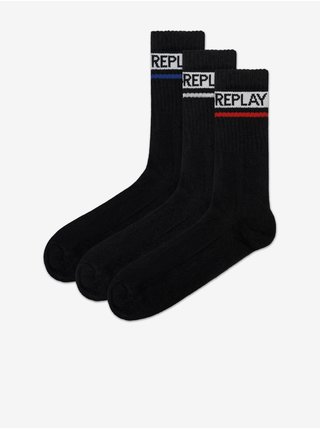 Sada tří párů černých ponožek Replay Tennis