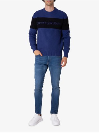 Čierno-modrý pánsky vlnený sveter Calvin Klein Jeans