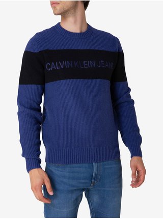 Černo-modrý pánský vlněný svetr Calvin Klein Jeans