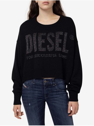Černý dámský vzorovaný cropped svetr s příměsí vlny Diesel