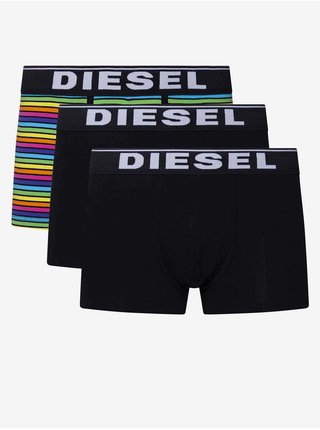 Sada tří pánských vzorovaných boxerek v černé barvě Diesel