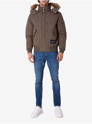 Hnědá pánská zimní bunda s umělým kožíškem Calvin Klein Jeans