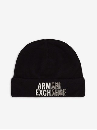 Čierna pánska zimná čiapka s nápisom Armani Exchange