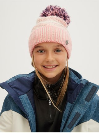 Růžovo-bílá holčičí žebrovaná zimní čepice s bambulí O'Neill Chunky Beanie