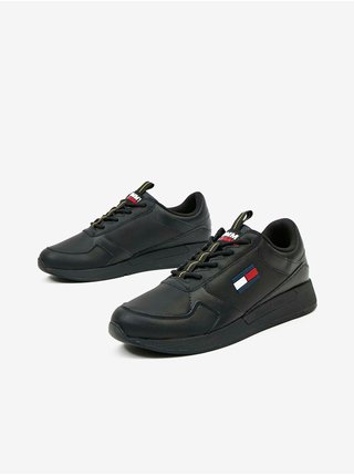 Černé pánské kožené boty Tommy Jeans Flexi Leather Runner